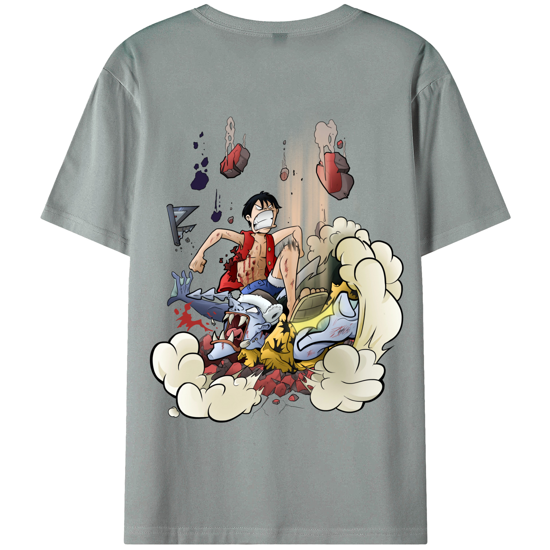 ワンピース モンキー・D・ルフィ ONE PIECE Monkey D. Luffy 綿100％ メンズ半袖Tシャツ（バックプリント） 通気性